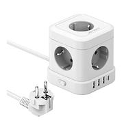 JSVER Cubo Multipresa USB C, Cubo Presa Multipla 5 Scomparti con 4 Prese USB (17W) Cubo Presa Multipla con Interruttore per Ufficio, a Casa o in Viaggio Cavo da 2 m, Bianco