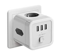 JSVER Presa Multipla con USB, Multipresa con Caricatore Multipresa Cubo Scomparti(1 Prese Schuko, 2 Prese Europee) con 3 USB Presa Multipla per Casa e Ufficio, Bianco