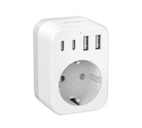 JSVER Set di adattatori da viaggio internazionali con 2 porte USB-C e 2 porte USB-A, spina da viaggio per Sudafrica, Giappone, India, USA, Australia e Regno Unito (UK-bianco)