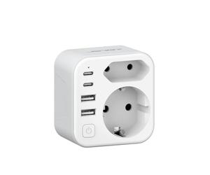 JSVER Universal 6 in 1 Travel Spin Adapter con 2 USB-C e 2 USB-A per Italia, Cile, Uruguay, Etiopia, Eritrea, Siria, Libia, San Marino e altro (con spina di tipo L)