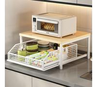 JSWHYBD Piccolo Scaffale Microonde da Cucina, Supporto con Cesto Inferiore e Ripiano Estraibile - Organizzatore Compatto per Cucina e Soggiorno White frame 1f