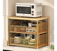 JSWHYBD Piccolo Scaffale Microonde da Cucina, Supporto con Cesto Inferiore e Ripiano Estraibile - Organizzatore Compatto per Cucina e Soggiorno gold frame 2f