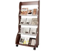 JSWHYBD Portariviste da Terra con Ruote, Espositore Mobile in Legno, Libreria Aperta a Più Livelli, Adatto per Studio, Soggiorno, Hall di Hotel e Ufficio I