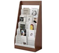 JSWHYBD Portariviste da Terra con Ruote, Espositore Mobile in Legno, Libreria Aperta a Più Livelli, Adatto per Studio, Soggiorno, Hall di Hotel e Ufficio F