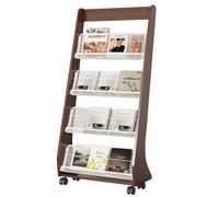 JSWHYBD Portariviste da Terra con Ruote, Espositore Mobile in Legno, Libreria Aperta a Più Livelli, Adatto per Studio, Soggiorno, Hall di Hotel e Ufficio B