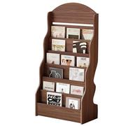 JSWHYBD Portariviste moderno con labbra, espositore in legno da terra con design creativo, struttura a più livelli e grande capacità; Adatto per ufficio, soggiorno e hotel Walnut A