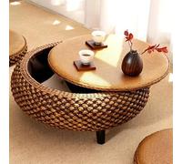 JSWHYBD Tavolino da caffè in rattan con contenitore, tavolini rotondi in stile ottomano Boho in vimini, adatti per soggiorno, vetrata e camera da letto Retro 60cm/23.6in