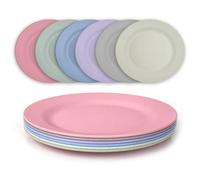 JSYMJSY 6 Pezzi 28cm Piatti Piani Riutilizzabili in Plastica, Contiene 2 Spazzole per Lavello, Leggeri per Campeggio, Feste, Adatti Al Microonde, Lavabili in Lavastoviglie, Senza Bpa (Sei Colori)