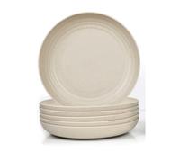 JSYMJSY Piatti Profondo, 25cm Piatti Set per Camping Picnic Party BBQ Insalata Pasta Dessert, 6 Leggera Piatti Piani in Plastica Riutilizzabili, Lavabili in Microonde & Lavastoviglie, Beige
