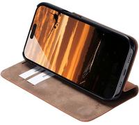 JT Berlin Custodia a libro in vera pelle, compatibile con Apple iPhone 16 Pro (Premium Flip Case, funzione di supporto, scomparti per carte di credito, chiusura magnetica, cognac