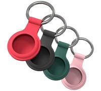 JT Berlin Portachiavi per Apple AirTags, confezione da 4 pezzi, in silicone, resistente alle intemperie e alla vita quotidiana, anello portachiavi di alta qualità, nero/rosso/verde/rosa