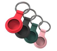 JT Berlin Portachiavi per Apple AirTags, confezione da 4 pezzi, in silicone, resistente alle intemperie e alla vita quotidiana, anello portachiavi di alta qualità, nero/rosso/verde/rosa