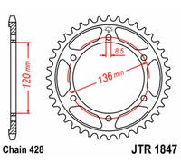 JT SPROCKETS Corona standard in acciaio 1847 - 428