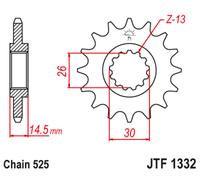 JT SPROCKETS Pignone Acciaio Antirumore 1332 - 525