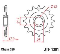 JT SPROCKETS Pignone Acciaio Antirumore 1381 - 520
