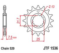 JT SPROCKETS Pignone Acciaio Antirumore 1536 - 520