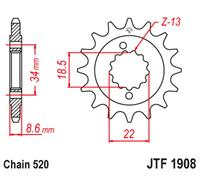 JT SPROCKETS Pignone Acciaio Antirumore 1908 - 520