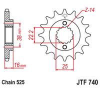 Jt Sprockets 525 Ru Jtf740.15rb Steel&rubber Front Sprocket Argento 15t