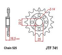 JT SPROCKETS Pignone Acciaio Antirumore 741 - 525