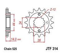 JT SPROCKETS Pignone Acciaio Silenzioso 314 - 525