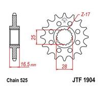 JT Sprockets Pignone anteriore JTF1904.17RB 17 denti Acciaio gommato silenziato Passo 525