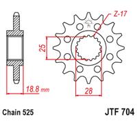 JT SPROCKETS Pignone Acciaio Antirumore 704 - 525