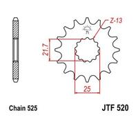 JT Sprockets Pignone JTF520.17RB – 17 denti silenziato, passo 525, gommato, Diam. int. 21.7/25