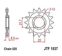 JT Sprockets Pignone JTF1537.17RB con gomma ammortizzata 525 Pitch 17 denti