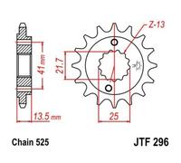 JT Sprockets Pignone a SILENZIATO 16 Denti con Passo 525 GOMMATO JTF296.16RB