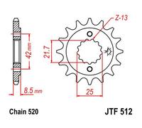 JT SPROCKETS Pignone con gomma 512 de acero con 16 dientes