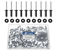 JTAREA 130 Pezzi 4,8 × 12,7 mm Rivetti Ciechi in Alluminio con Rondella Rivette a Testa Larga Rivetto a Testa Bombata Ribattini Pop (Nero)