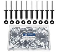 JTAREA 130 Pezzi 4,8 × 20 mm Rivetti Ciechi in Alluminio con Rondella Rivette a Testa Larga Rivetto a Testa Bombata Ribattini Pop (Nero)