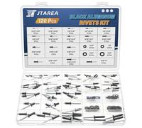 JTAREA 16Taglie Set di Rivetti Ciechi in Alluminio Nero 120Pezzi 2,4mm 3,2mm 4mm 4,8mm Rivetto a Cupola Rivetti Aperti Ribattini Pop con Rondella