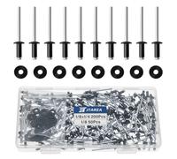 JTAREA 250 Pezzi Rivetti Ciechi in Alluminio 3,2 × 6,4 mm con Rondella Rivette a Testa Larga Rivetto a Testa Bombata Ribattini Pop (Nero)