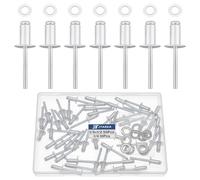 JTAREA 60 Pezzi Rivetti Ciechi in Alluminio 6,4 × 12,7 mm con Rondelle Rivetti Pop Ciechi Ribattini Rivetto Aperti Blind Rivets (Argento)