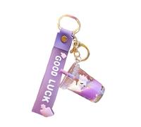 JTDZ Simpatico portachiavi con unicorno galleggiante a forma di tè al latte, movimento creativo, viola, liquido, sabbie mobili, borsa, chiavi auto, ciondolo per donne, Viola, Etichettalia unica