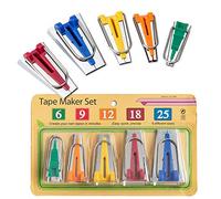 JTENG Set di 5 strumento per nastro obliquo per nastro obliquo, larghezza 6mm/9mm/12mm/18mm/25mm, strumento per sbieco per bordare in acciaio inox, accessori per cucito, manuale fai da te, patchwork