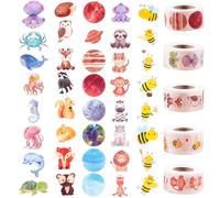 JTgugu 500 adesivi con animali e bambini, rotondi, per la ricompensa, set di adesivi con motivo animale, 5 rotoli, 40 motivi per bambini, studenti, amici, amanti dei libri