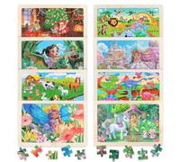 JTgugu Puzzle in legno per bambini a partire dai 3 4 5 6 anni 8 x 24 pezzi puzzle in legno Dino Principessa Animali puzzle bambini Montessori giocattolo regalo per ragazzi e ragazze