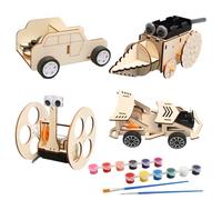 JTgugu Set di 4 esperimenti per bambini, elettronica, kit fai da te STEM, in legno, per la scienza, set da costruzione 3D, per la sperimentazione, regalo