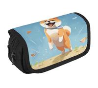 JTKBNVM Astuccio carino Shiba Inu per uomini e donne, astuccio a doppio strato, grande capacità, con scomparti, borsa portaoggetti con cerniera, per ufficio