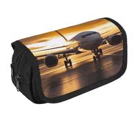 JTKBNVM Astuccio per matite con aeroplano in The Evening Light Pencil Pouch per uomini e donne doppio strato astuccio grande capacità portapenne con scomparti borsa portaoggetti con cerniera per