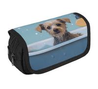 JTKBNVM Astuccio portamatite divertente cane in vasca da bagno astuccio per uomini donne doppio strato astuccio grande capacità portapenne con scomparti borsa portaoggetti con cerniera per ufficio