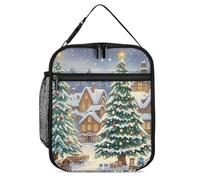 JTKBNVM Christmas Tree Town Lunch Box Borsa per il pranzo per donne e uomini Borsa termica per il pranzo Borsa per il pranzo Carine Borse per il pranzo per donne Adulto Scatola per il pranzo Grande