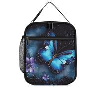 JTKBNVM Galaxy Blue Butterfly Lunch Box Borsa per il pranzo per donne e uomini Borsa termica per il pranzo Carine Borse per il pranzo per donne Adulte Scatola per il pranzo Grande Scatola per il