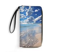 JTKBNVM Portafoglio in pelle per lavoro Bella nuvola spiaggia portafoglio donna grande capacità zip portafoglio porta telefono pochette borsa da viaggio porta carte di credito, stile, 19,8 x 10,4 x