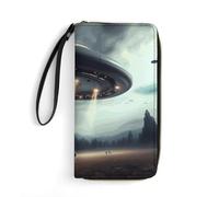 JTKBNVM Portafoglio in pelle per lavoro UFO Landing Donne Portafoglio Grande Capacità Zip Portafoglio Porta Telefono Frizione Borsa Da Viaggio Polso Porta Carte di Credito, stile, 19,8 x 10,4 x 2,5 cm