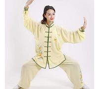 JTKDL Abbigliamento Tai Chi Ricamato Femminile Abiti Estivi A Maniche Corte in Cotone Traspirante,C-L