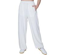 JTKDL Pantaloni Tai Chi Donna e Uomo Primavera e Estate Ghiaccio Seta Arti Marziali Allenamento Lanterne Pantaloni Tai Chi Pratica Abbigliamento Tai Chi,White-Large
