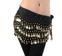 JTKREW Bauchtanz Gürtel für Damen mit Münzen, Chiffon Hüfttuch und Münztuch - Perfekt für Bauchtanz Kostüme. 1 Stück.